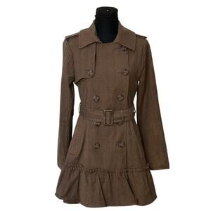 BB Dakota Brown Plaid Double-Breasted Trench Coat with Belt